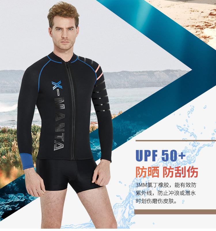 3MM Wetsuit Neoprene Men Underwater Kitesurf Surf Surfing Spearfishing Jacket Front Zip Wetsuit Scuba Diving Snorkeling