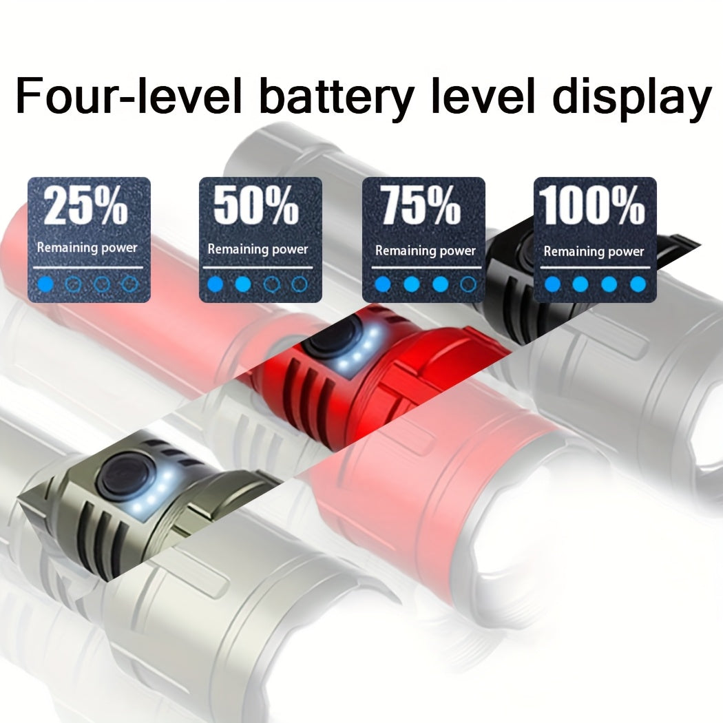 Outdoor Portable Flashlight with Ignition Function - Rechargeable Battery Power Bank Function, Long Battery Life - Aluminum Alloy Material, Suitable for Emergencies, Camping, Hiking | Bright And Durable Outdoor Life-saving Fl