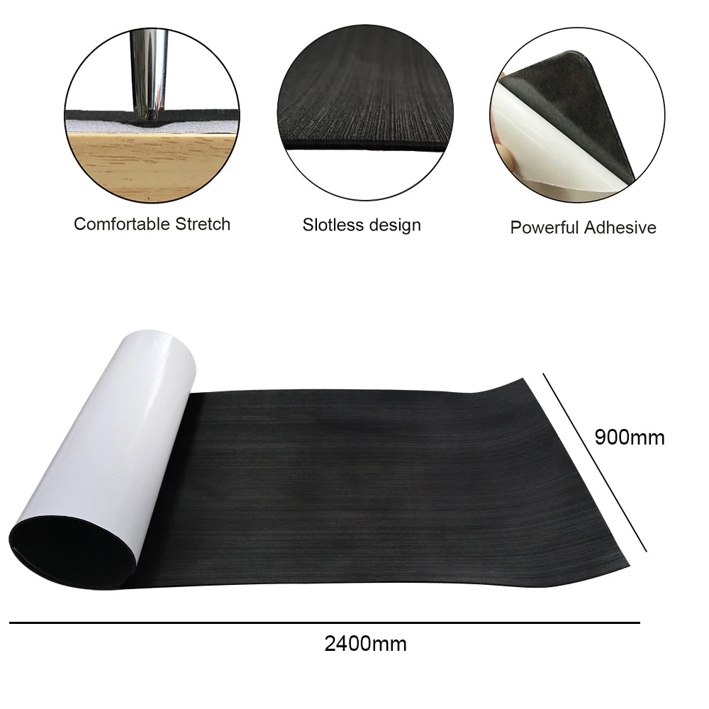 2400x900x5mm EVA Foam Faux Teak Boat Decking Mat Grey Plush Surface Self-adhesive Yacht Flooring Anti-Skid Mat Kayak Accessories