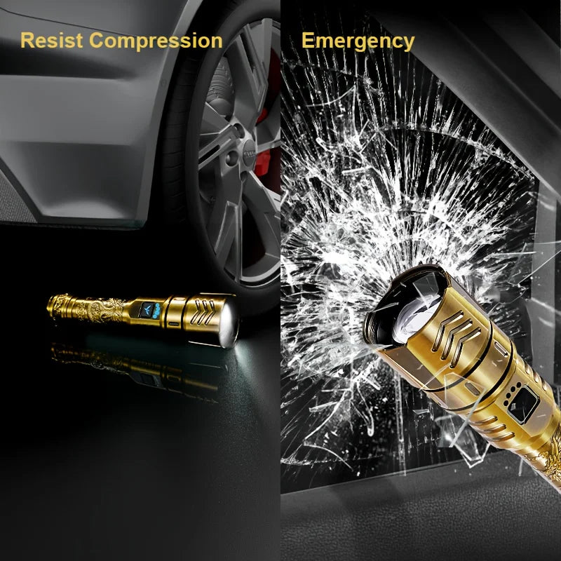 LED High-brightness Golden Dragon Pattern Flashlight 4000mAh Rechargeable Flashlight with Ignition Lens Zoom Function Four Modes