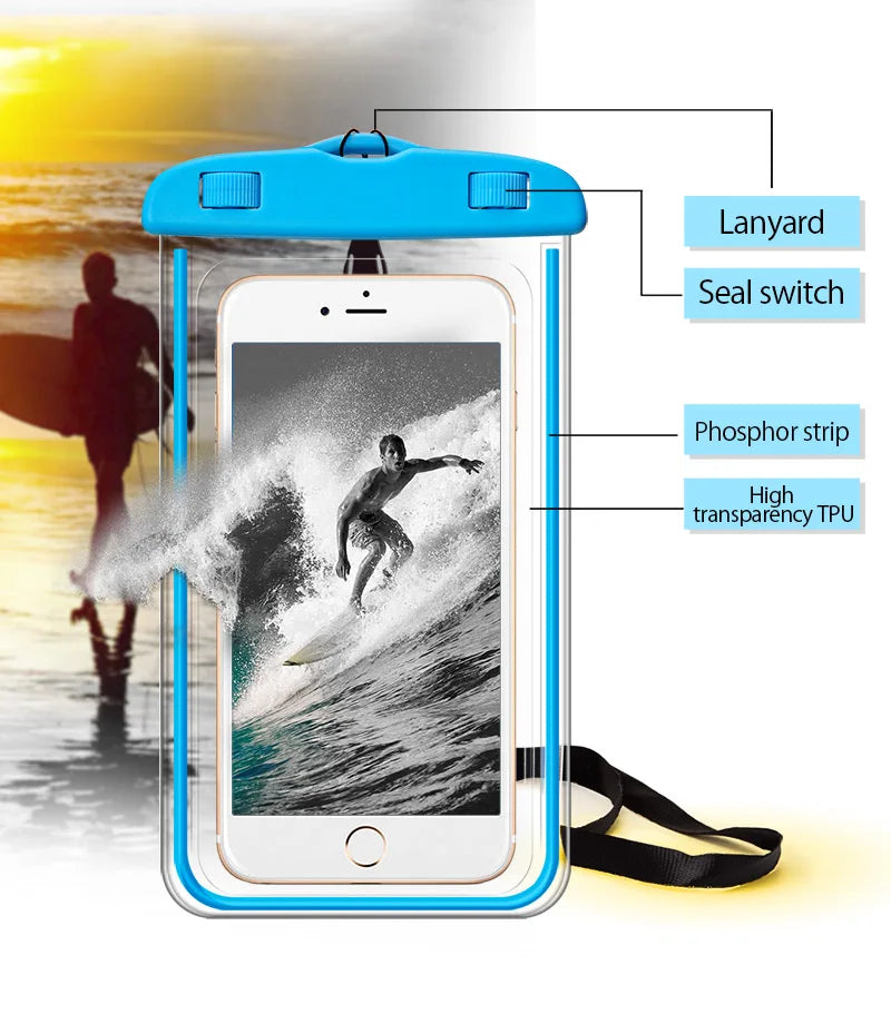 Capa de celular à prova d'água, bolsa de natação subaquática, capa seca para iphone, esportes aquáticos, praia, piscina, esqui, 8 polegadas universal
