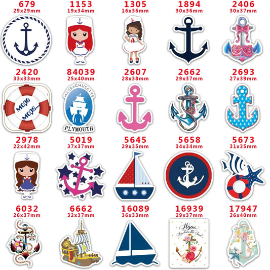 DIY Craft Supplies Sewing Accessories Cartoon Sailing Anchor Printed Planar Resins Mold 10 Pieces. PR-679