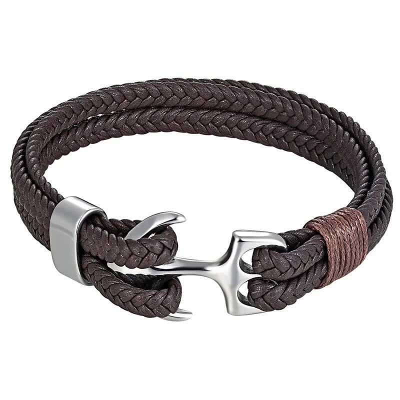 High Quality Stainless Steel Shackle Buckle Leather Survival Bracelets Bangle Men Surf Nautical Sailor Surfer Wristband Jewelry