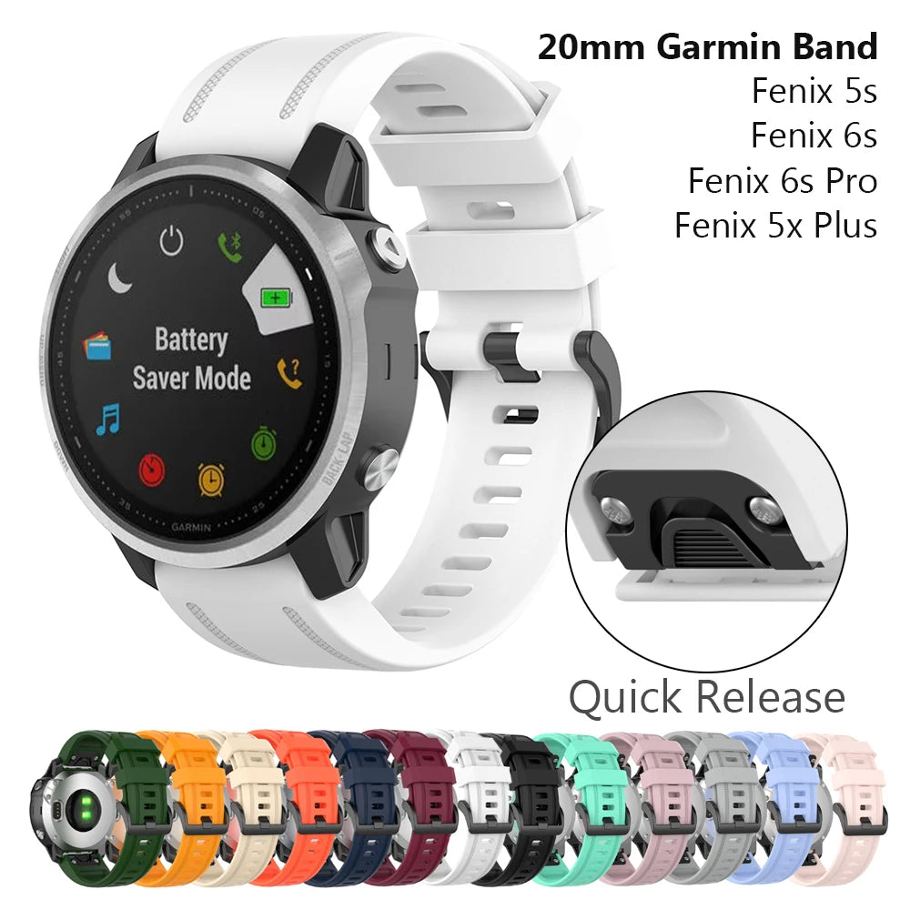 Fenix ​​7s/fenix 5S plus pulseira de relógio 20mm instinto 2s ajuste rápido pulseira de silicone para garmin fenix 6s pro cintas rosa