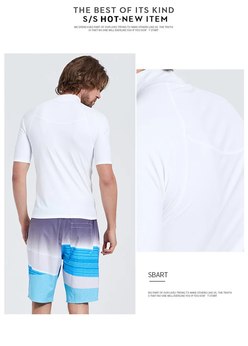 SBART-Surf Rash Guards Top for Men, Lycra Short Sleeve, UPF50 +, Quick Dry Surf-Clothes, Man Swim Kitesurf, Windsurf Dive T-Shir