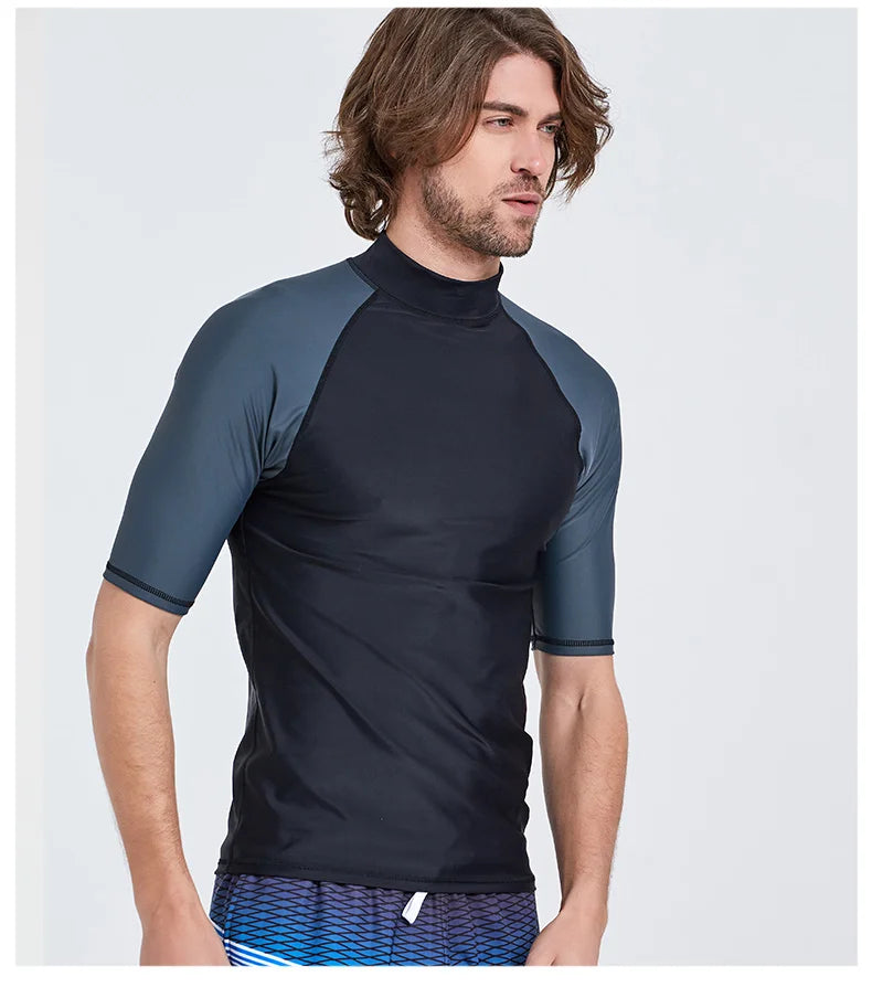 SBART-Surf Rash Guards Top for Men, Lycra Short Sleeve, UPF50 +, Quick Dry Surf-Clothes, Man Swim Kitesurf, Windsurf Dive T-Shir