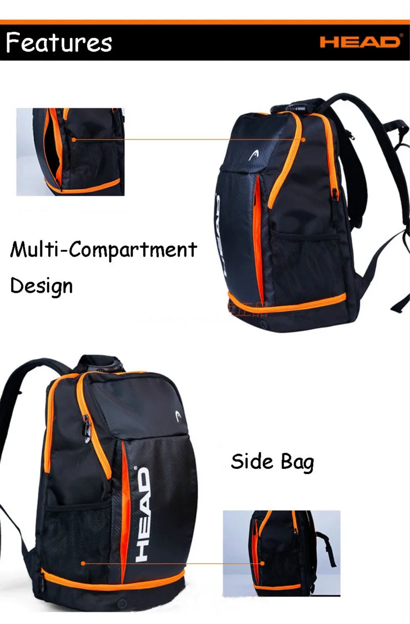 Original HEAD Tennis Bag Men Tennis Racket Backpack Tennis Racquet Outdoor Gym Badminton Backpack 1-3 Racquet Sports Bag Tenis