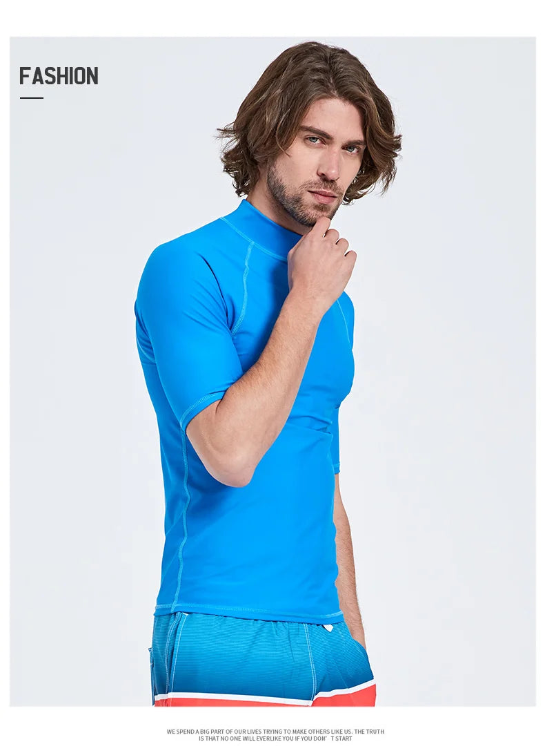 SBART-Surf Rash Guards Top for Men, Lycra Short Sleeve, UPF50 +, Quick Dry Surf-Clothes, Man Swim Kitesurf, Windsurf Dive T-Shir