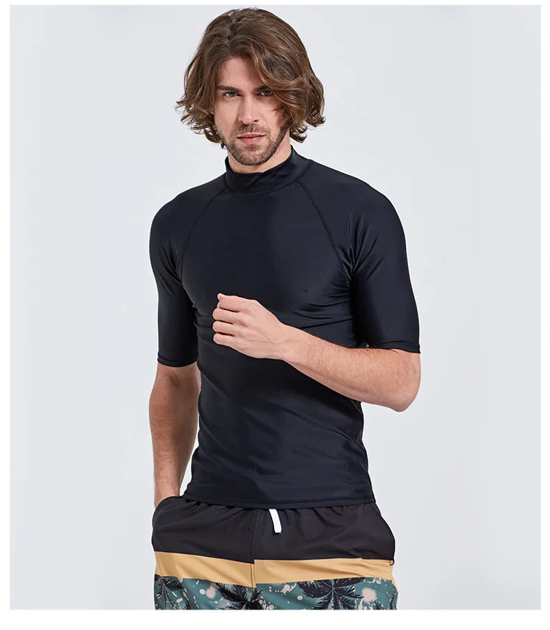 SBART-Surf Rash Guards Top for Men, Lycra Short Sleeve, UPF50 +, Quick Dry Surf-Clothes, Man Swim Kitesurf, Windsurf Dive T-Shir