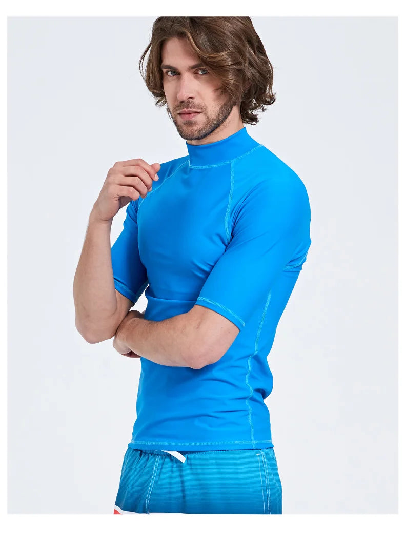 SBART-Surf Rash Guards Top for Men, Lycra Short Sleeve, UPF50 +, Quick Dry Surf-Clothes, Man Swim Kitesurf, Windsurf Dive T-Shir