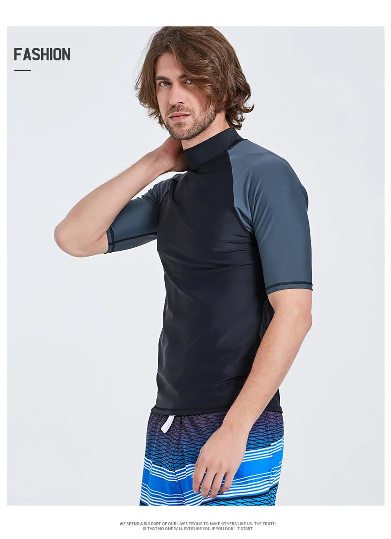 SBART-Surf Rash Guards Top for Men, Lycra Short Sleeve, UPF50 +, Quick Dry Surf-Clothes, Man Swim Kitesurf, Windsurf Dive T-Shir