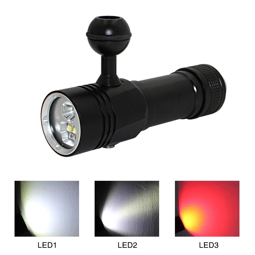 Uranusfire vídeo mergulho luz de preenchimento lâmpada subaquática XM-L2 xpe led 3 modos branco vermelho fotografia tático lanterna tocha mergulho