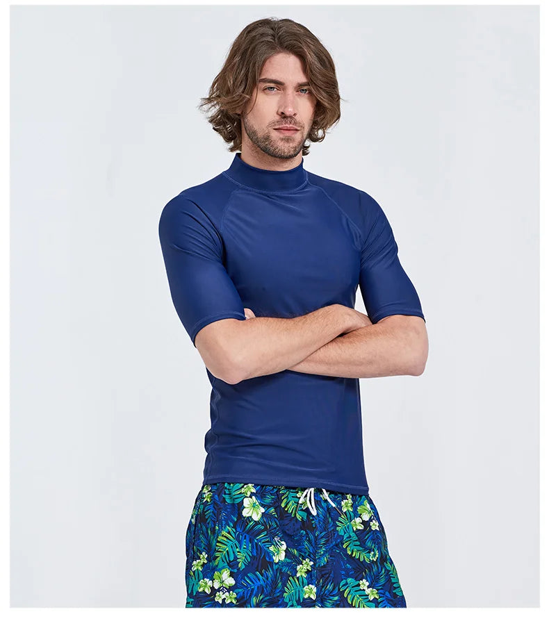 SBART-Surf Rash Guards Top for Men, Lycra Short Sleeve, UPF50 +, Quick Dry Surf-Clothes, Man Swim Kitesurf, Windsurf Dive T-Shir