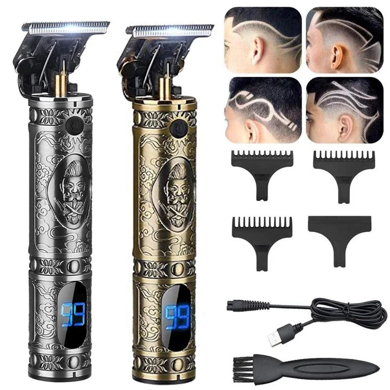 Rechargeable Haircut Barber Hair Clipper Trimmer Electric Beard LCD Display Hair Cutting Machine Men Baldheaded T-blade Trimmer