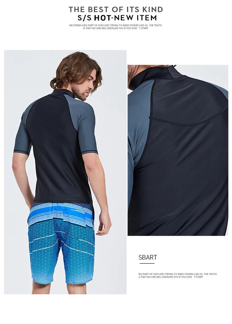 SBART-Surf Rash Guards Top for Men, Lycra Short Sleeve, UPF50 +, Quick Dry Surf-Clothes, Man Swim Kitesurf, Windsurf Dive T-Shir