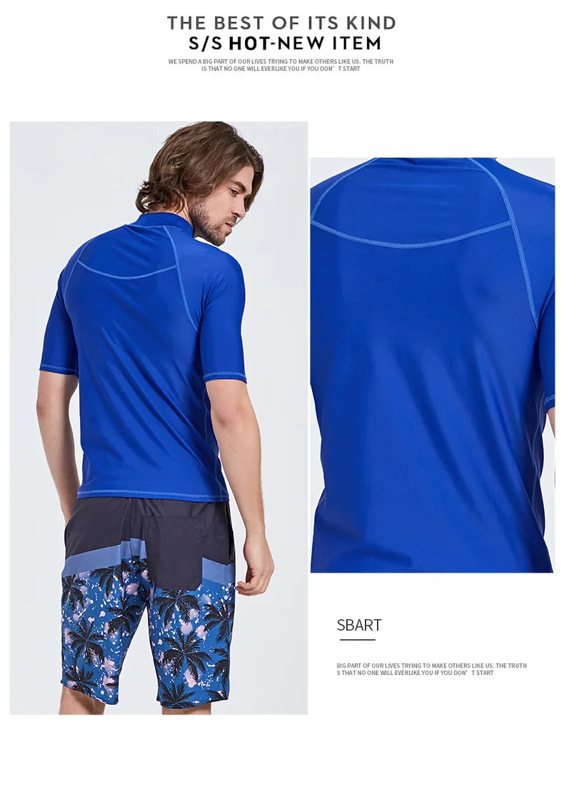 SBART-Surf Rash Guards Top for Men, Lycra Short Sleeve, UPF50 +, Quick Dry Surf-Clothes, Man Swim Kitesurf, Windsurf Dive T-Shir