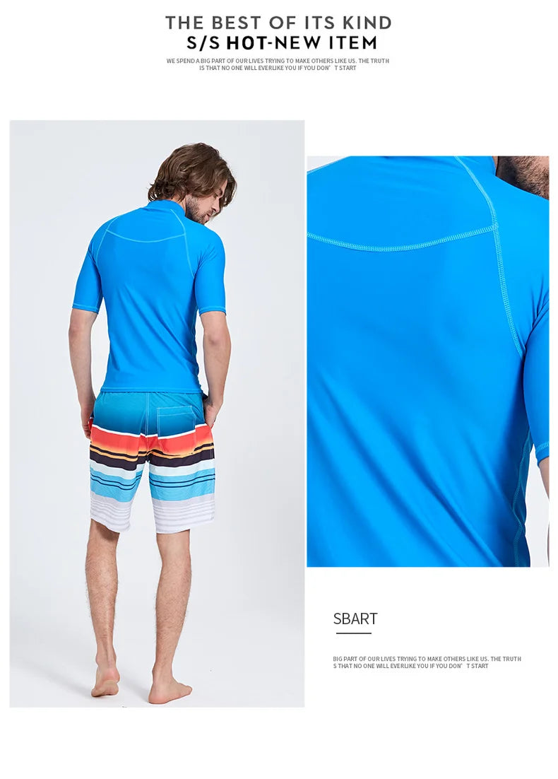 SBART-Surf Rash Guards Top for Men, Lycra Short Sleeve, UPF50 +, Quick Dry Surf-Clothes, Man Swim Kitesurf, Windsurf Dive T-Shir