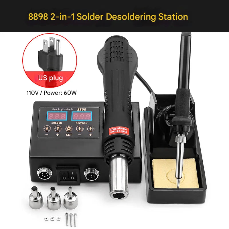 2-in-1 Soldering & Hot Air Rework Station Digital | Complete Kit for PCB, Laptop, Mobile Phone Repair