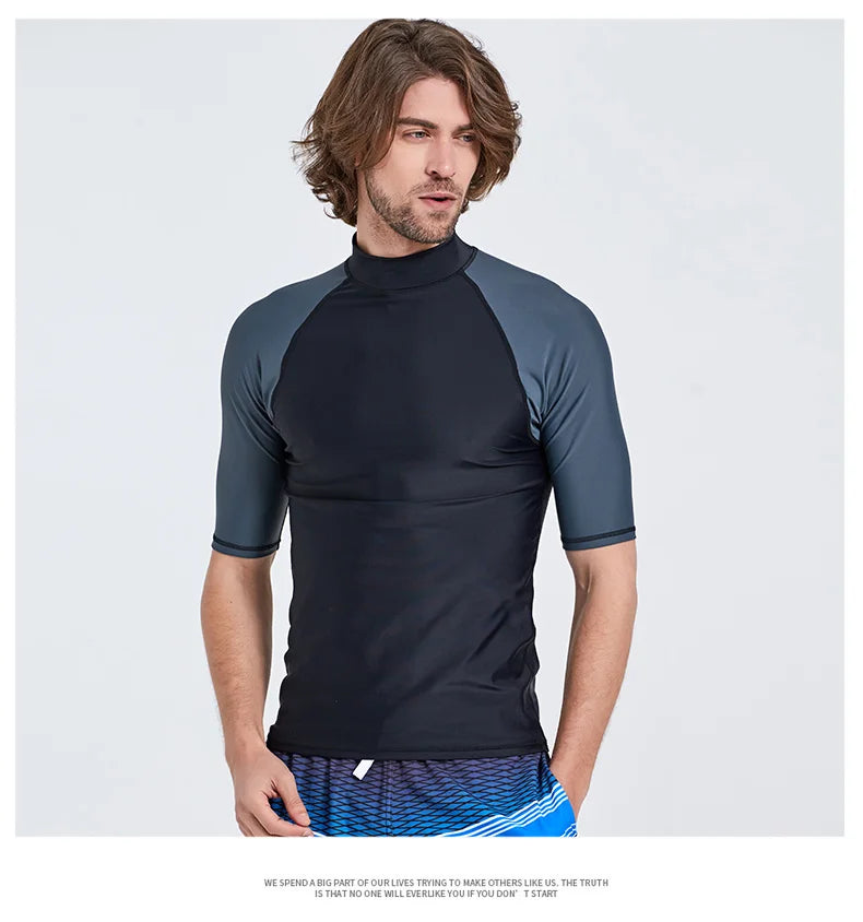 SBART-Surf Rash Guards Top for Men, Lycra Short Sleeve, UPF50 +, Quick Dry Surf-Clothes, Man Swim Kitesurf, Windsurf Dive T-Shir