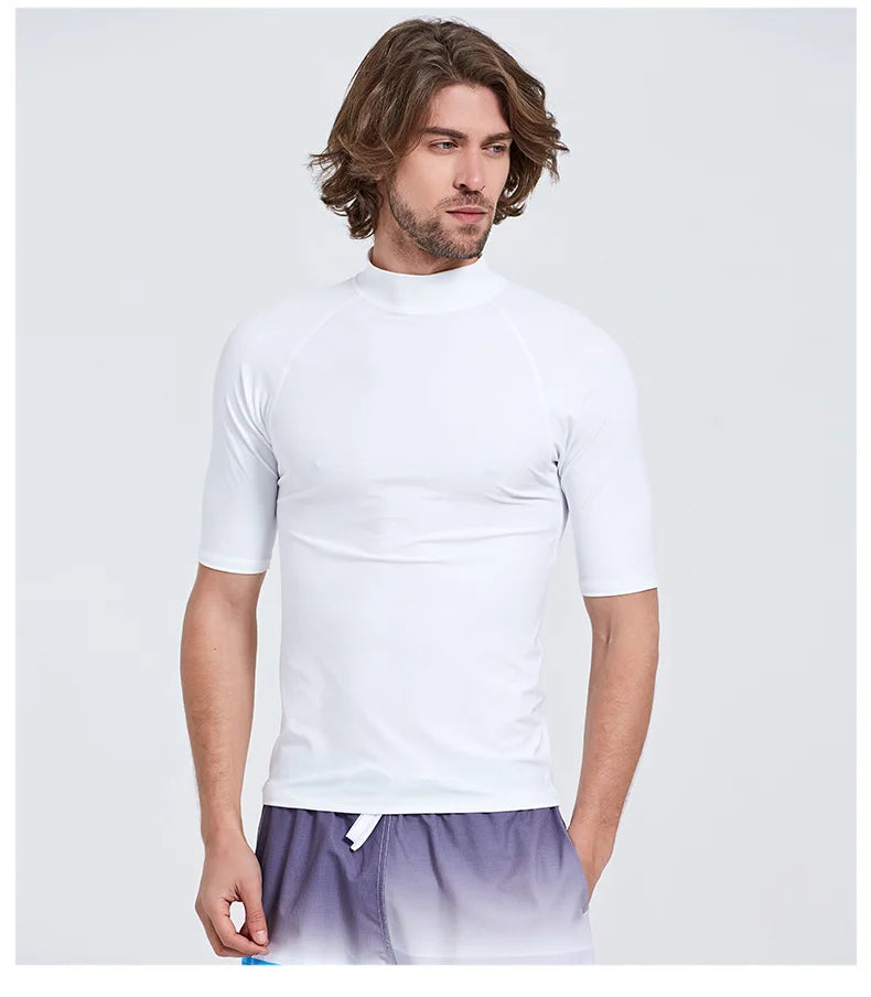 SBART-Surf Rash Guards Top for Men, Lycra Short Sleeve, UPF50 +, Quick Dry Surf-Clothes, Man Swim Kitesurf, Windsurf Dive T-Shir