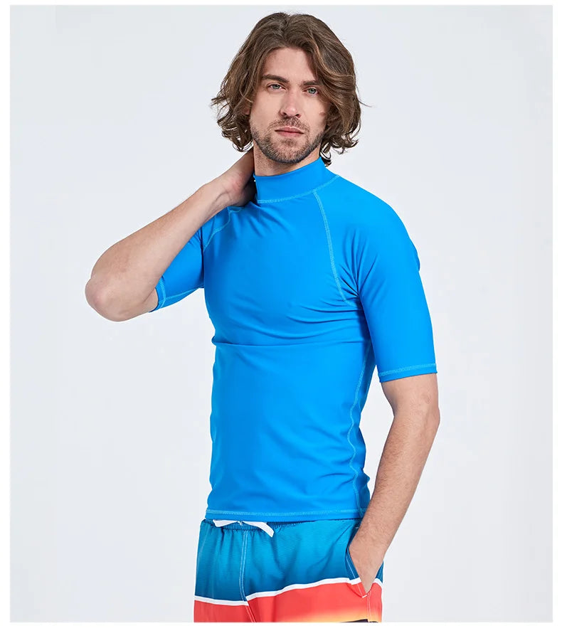 SBART-Surf Rash Guards Top for Men, Lycra Short Sleeve, UPF50 +, Quick Dry Surf-Clothes, Man Swim Kitesurf, Windsurf Dive T-Shir