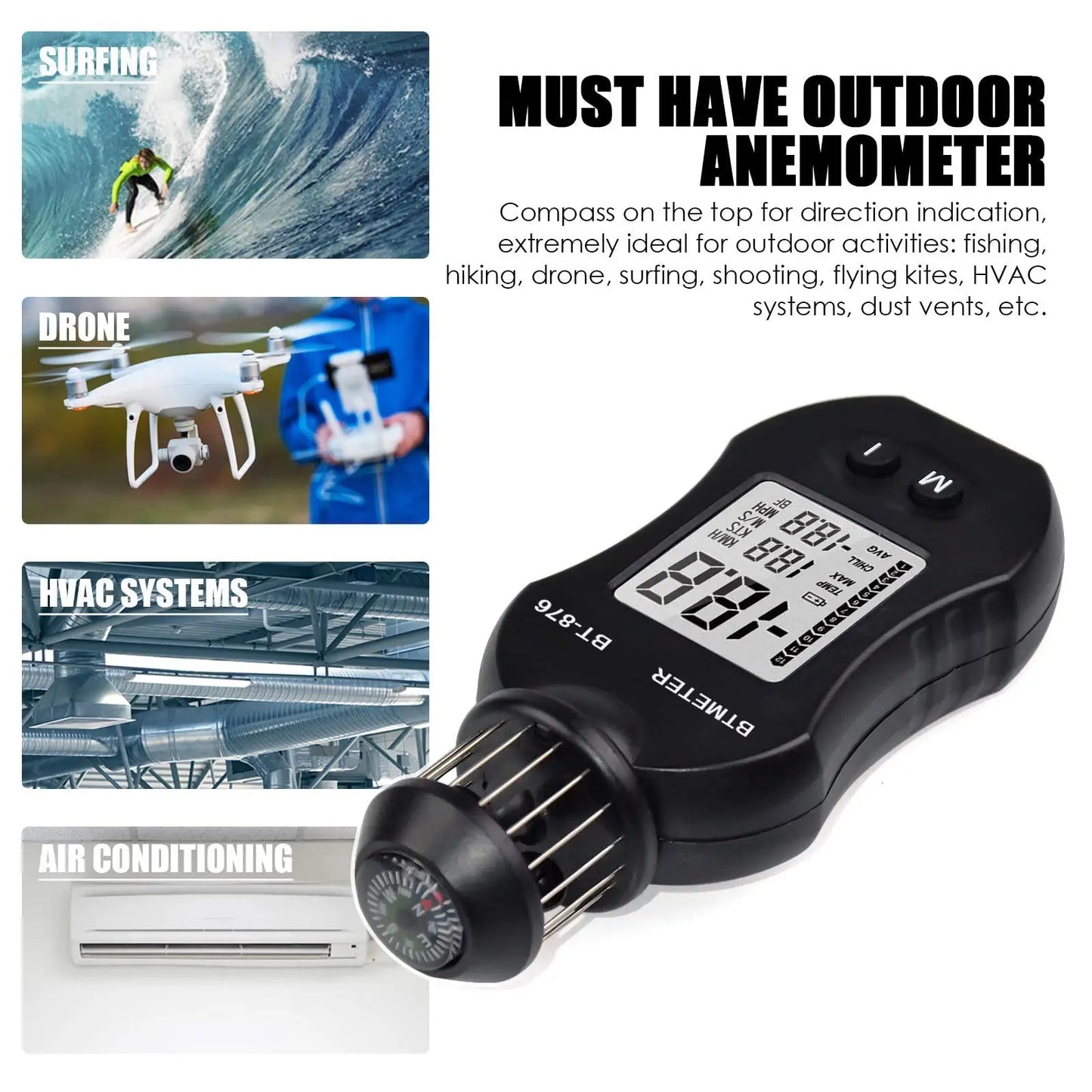 Mini Wind Cup Type Anemometer,Handheld Air Flow Meter for Measuring Air Speed Air Volume for HVAC Vents,Shooting,Boat Sailing