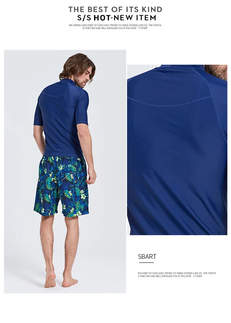 SBART-Surf Rash Guards Top for Men, Lycra Short Sleeve, UPF50 +, Quick Dry Surf-Clothes, Man Swim Kitesurf, Windsurf Dive T-Shir