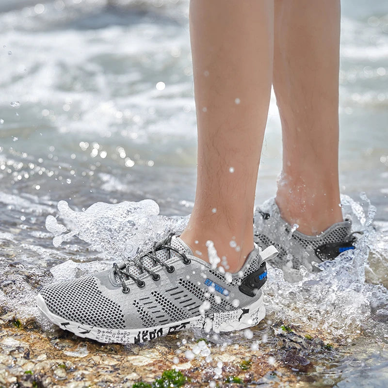 Sapatos de esportes aquáticos masculinos antiderrapante ao ar livre resistente ao desgaste respirável caminhadas praia de secagem rápida ao ar livre pesca sapatos de vadear atacadores