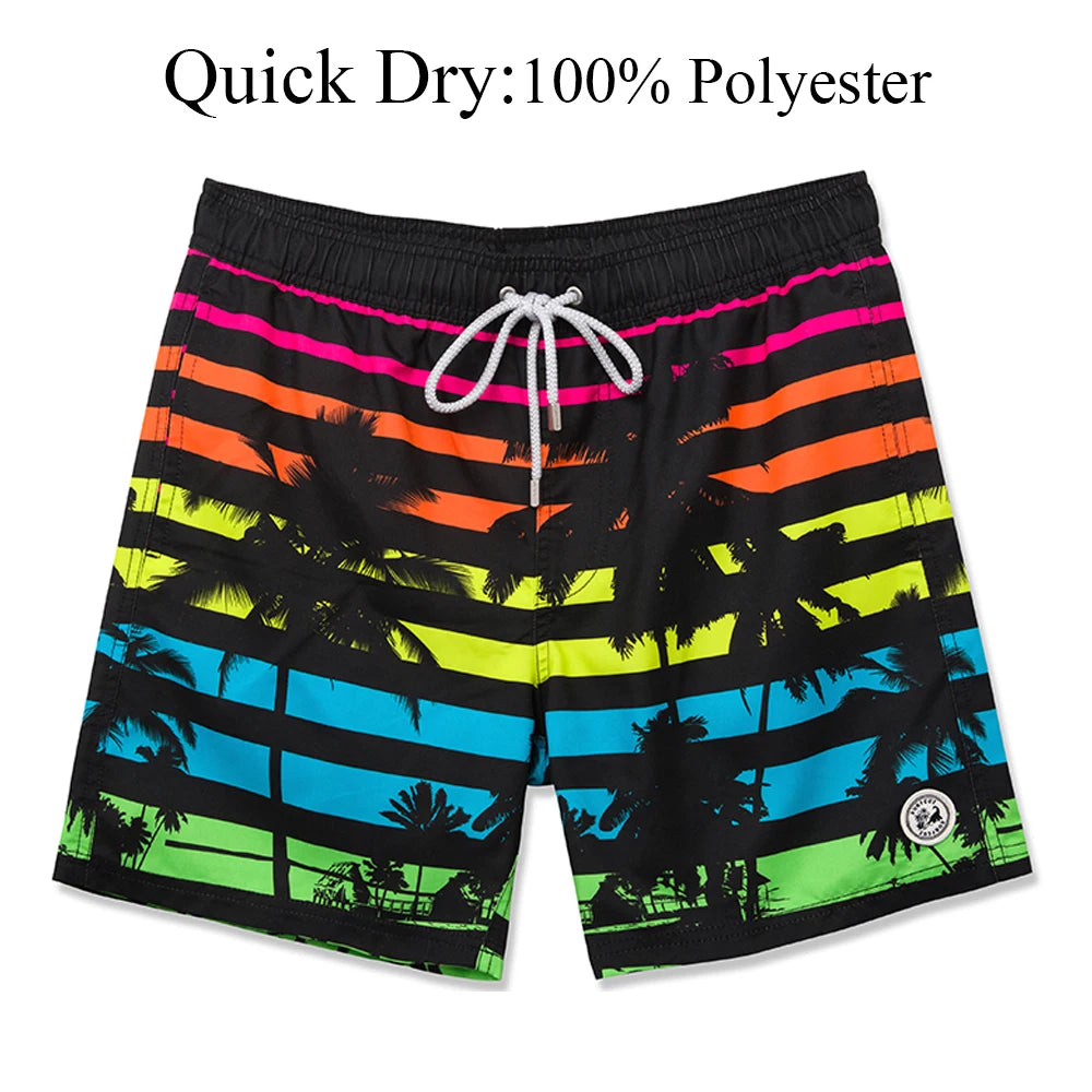 SURFCUZ Mens Swim Shorts Striped Quick Dry Beach Board Shorts with Mesh Lining Summer Male Swimwear Swimming Trunks for Men