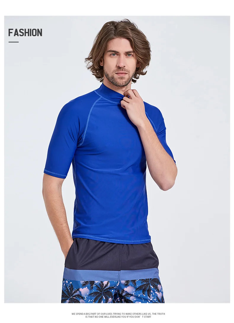 SBART-Surf Rash Guards Top for Men, Lycra Short Sleeve, UPF50 +, Quick Dry Surf-Clothes, Man Swim Kitesurf, Windsurf Dive T-Shir