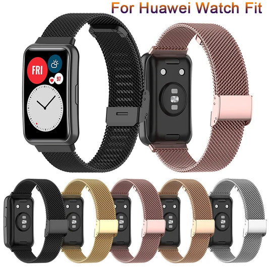 Pulseira magnética para huawei watch fit, acessórios de cinto, pulseira de metal de aço inoxidável, correa huawei watch fit nova banda