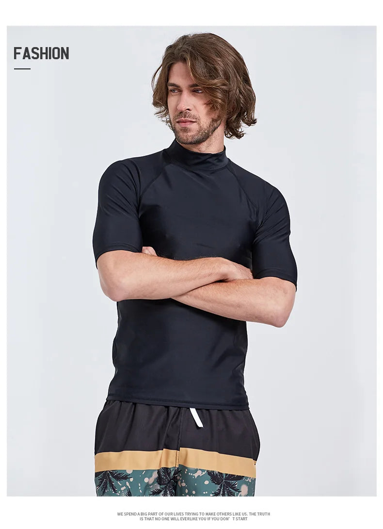 SBART-Surf Rash Guards Top for Men, Lycra Short Sleeve, UPF50 +, Quick Dry Surf-Clothes, Man Swim Kitesurf, Windsurf Dive T-Shir