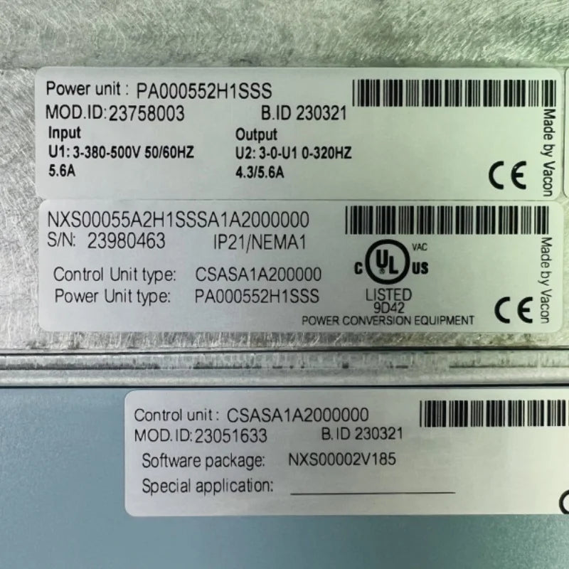 100% Original Brand New VACON VFD NXS00055A2H1SSSA1A2000000 PA000552H1SSS Inverter NXS Series 1.5-2.2KW IP21 380-500V 3-Phase