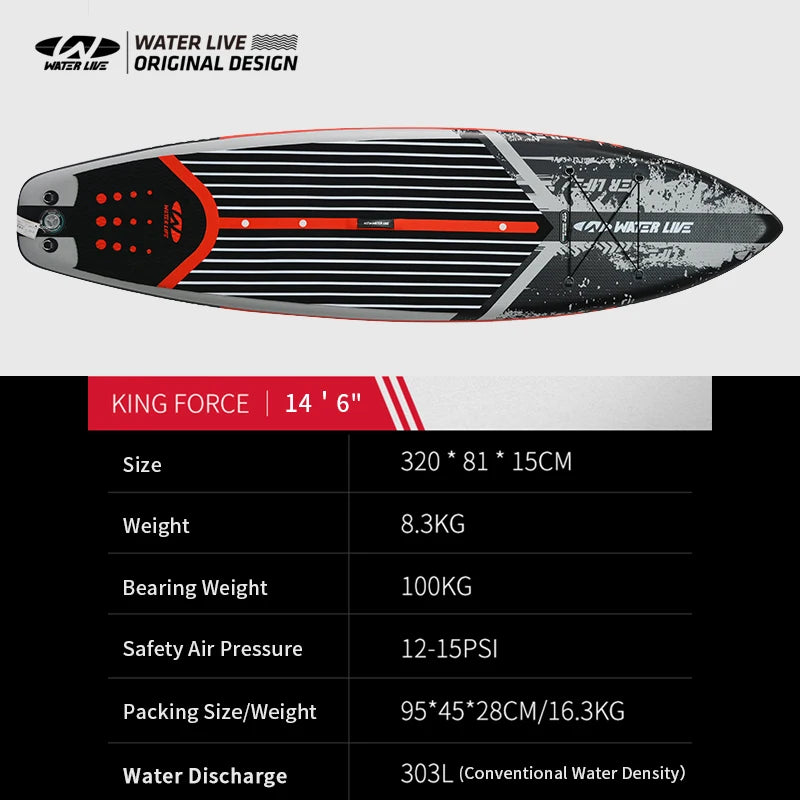 WATER LIVE King Force 10’6" Surfing Board Inflatable Paddle Board Aquatic Sports Stand Up Surfing Board Fishing Racing 10’ 6"x32