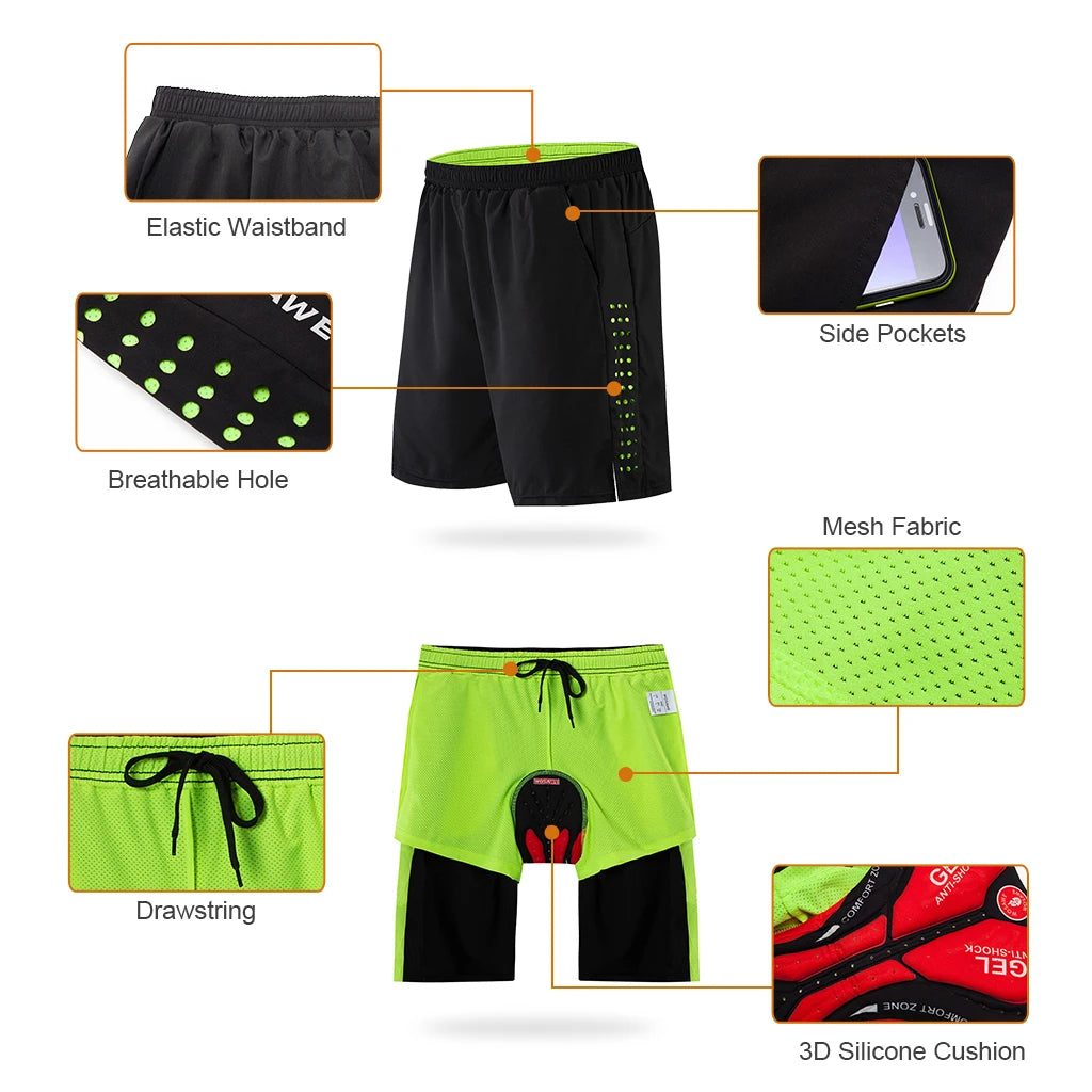 WOSAWE Cycling Shorts Men Gel Padded MTB Shorts Breathable Loose Fit Downhill Bicycle Underwear Mountain Bike Shorts ciclismo