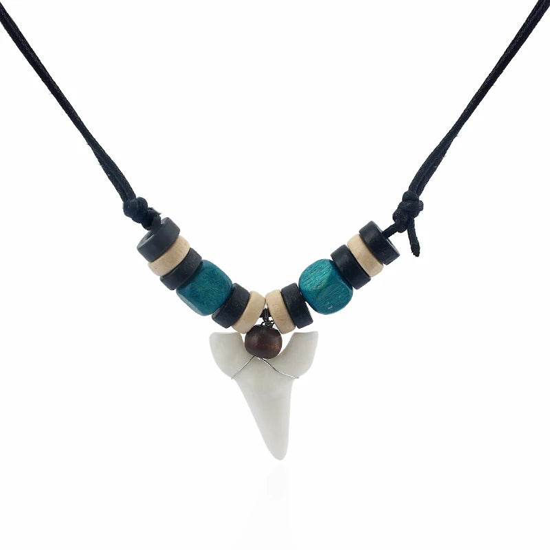 Fashion Shark Tooth Surfer Pendant Sharks Teeth Surf Necklace Choose Bead Colour
