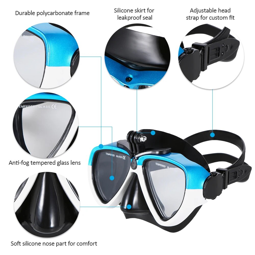 Lixada Professional Diving Mask Scuba Snorkel Swimming Goggles Dry Snorkel Tube Set Men Women Anti-fog Diving Goggles for Camera