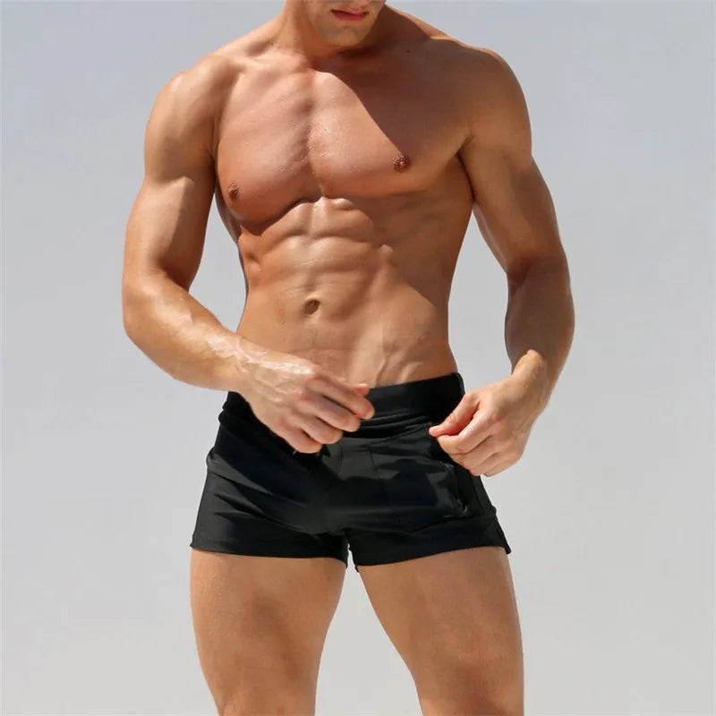 Marca de verão homem roupa de banho maiôs prancha de surf beach wear cuecas de natação troncos boxer shorts fatos de banho gay bolsa