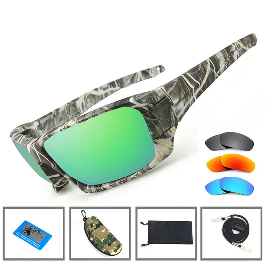 NEWBOLER Óculos de sol de pesca 4 lentes UV polarizadas Armação de camuflagem Homens Mulheres Esporte Óculos de sol Camping Driving Clip Eyewear