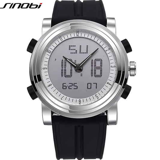 Nova marca sinobi esportes cronógrafo relógios de pulso masculino digital quartzo duplo movimento à prova dwaterproof água pulseira mergulho masculino