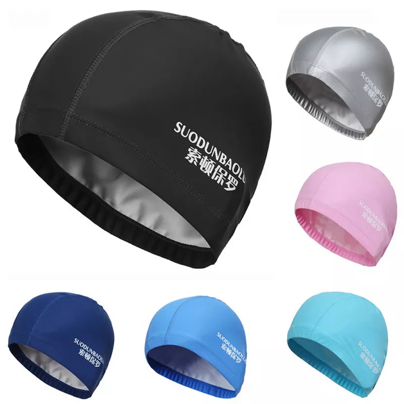 Waterproof PU Fabric Swim Cap Swimming Pool Accessories Water Sport Protect Ear Long Hair Bath Hat Plus Size for Men Women Adult