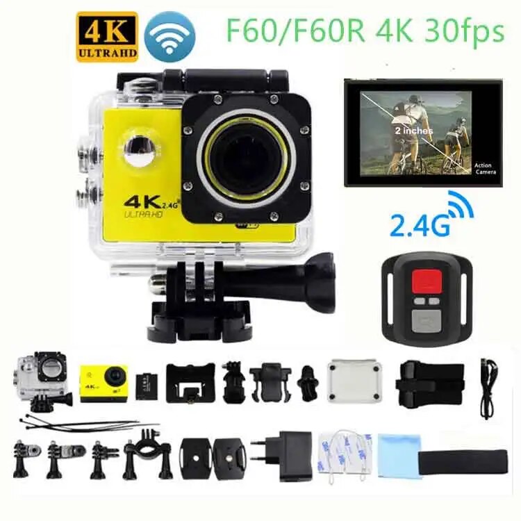 Ultra HD Action F60/F60R 4K/30fps 16MP WiFi 170Dgree Helmet Underwater 30m Diving Waterproof Sports Camera