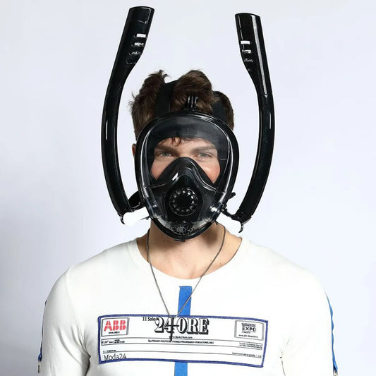 2022 novo design máscara de natação com tubo de respiração duplo máscara de mergulho facial completa anti-neblina anti-vazamento para gopro adultos crianças máscara de mergulho