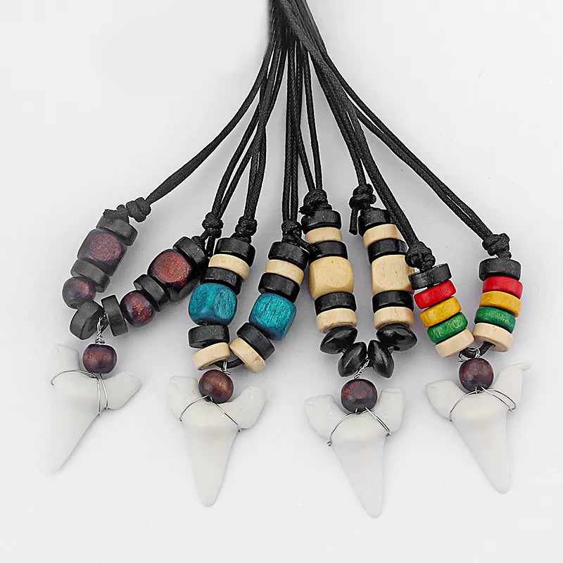 Fashion Shark Tooth Surfer Pendant Sharks Teeth Surf Necklace Choose Bead Colour