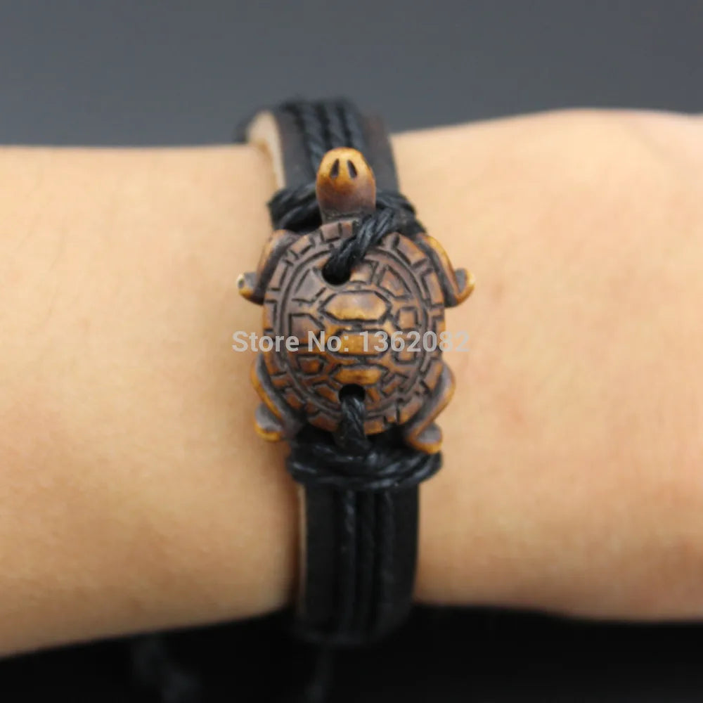 Cool Carving Tribal style Sea Turtles Pendant Surf Leather Bracelet Bangles Gift MB81