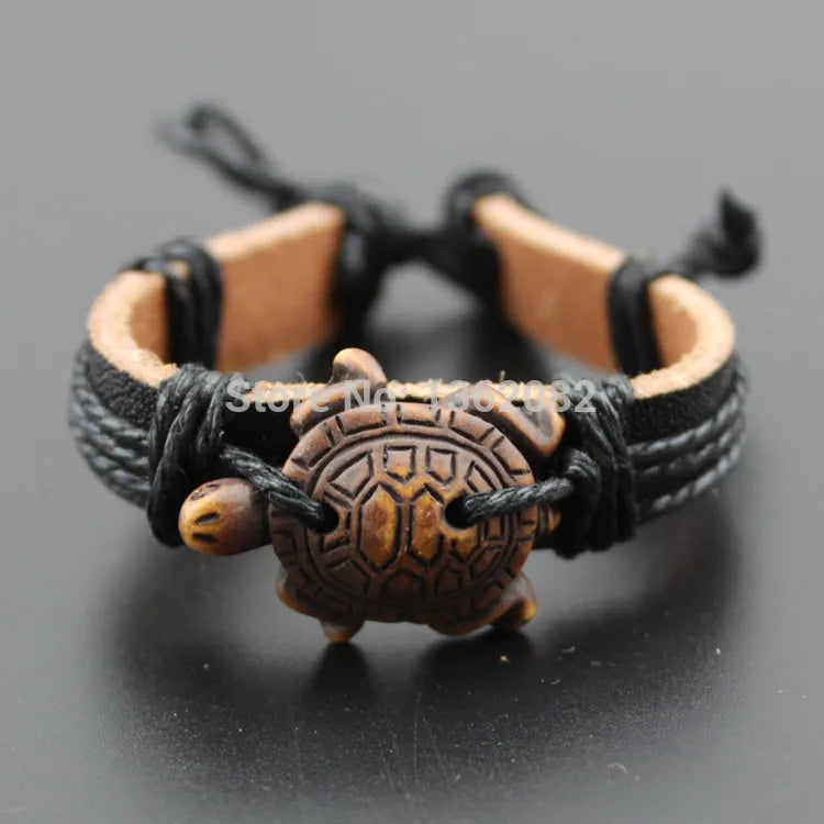 Cool Carving Tribal style Sea Turtles Pendant Surf Leather Bracelet Bangles Gift MB81