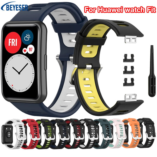 Pulseira de silicone de duas cores para huawei watch fit esporte pulseira de substituição nova