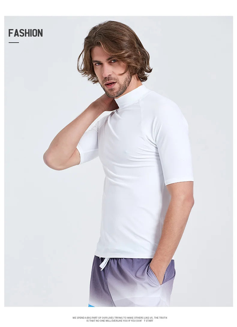 SBART-Surf Rash Guards Top for Men, Lycra Short Sleeve, UPF50 +, Quick Dry Surf-Clothes, Man Swim Kitesurf, Windsurf Dive T-Shir
