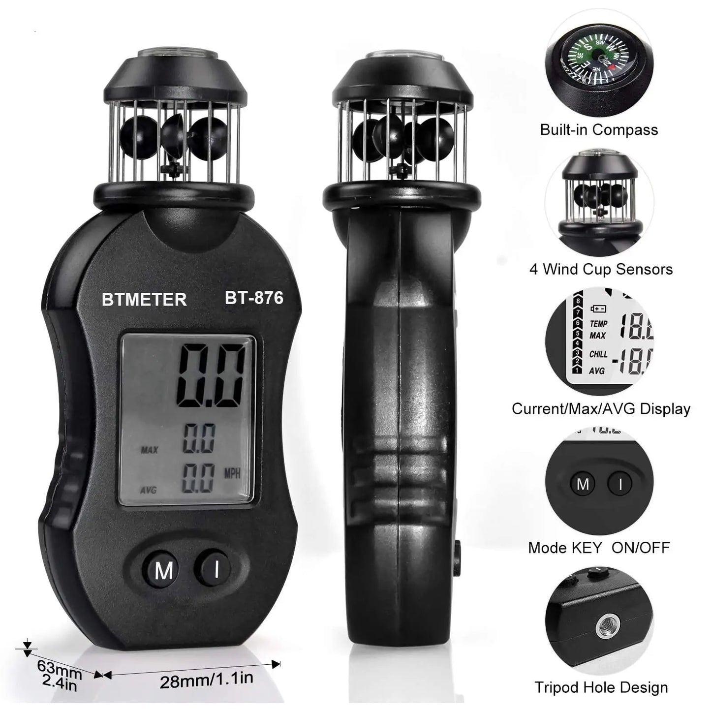 Mini Wind Cup Type Anemometer,Handheld Air Flow Meter for Measuring Air Speed Air Volume for HVAC Vents,Shooting,Boat Sailing