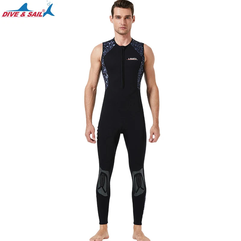 Fato completo de neoprene masculino de 3 mm de comprimento – zíper frontal, peça única, roupa de mergulho sem mangas para esportes aquáticos – fácil estiramento